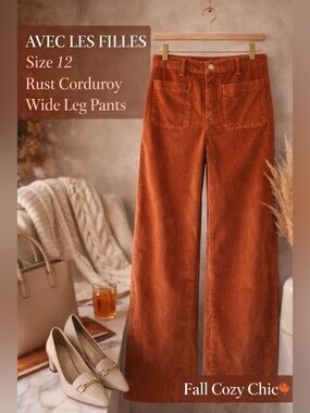 Avec Les Filles Rust Corduroy Wide Leg Pants